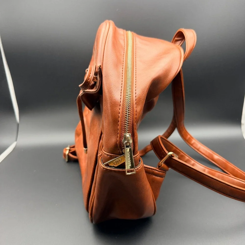 Coofit Backpack Bag Womens Brown Leather‎ Top Carry Handle Adjustable Straps